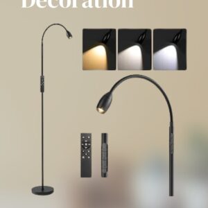 Reading Floor Lamp, 72" Tall LED Lamp with Flexible Gooseneck, Dimmable Zoomable Spotlight, Adjustable Color Beam Standing Lamp, Touch & Remote Control, Task Craft Bedroom Living Room, Matte Black