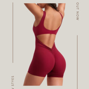 YEOREO One Piece Workout Jumpsuits for Women Backless Tummy Control Sleeveless Jumpsuits Lizvette V Back Scrunch Yoga Romper
