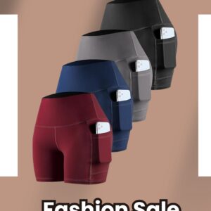 CHRLEISURE Womens Biker Yoga Shorts with Pockets: High Waisted Tummy Control Spandex Workout Athletic Gym Shorts 4 Packs