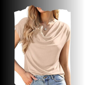 PRETTYGARDEN Womens Tops Dressy Casual Clothing 2026 Summer Cowl Neck Short Sleeve Blouses Spring Business Work Office Shirts