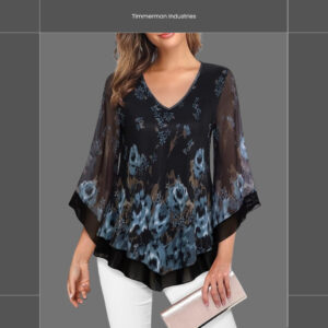 Lotusmile Womens Dressy Blouse Double Layers Mesh Shirt Ruffle 3/4 Flared Sleeve Tunic Tops