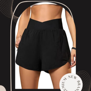 Blooming Jelly Women's Workout Shorts Athletic Running Shorts Crossover High Waisted Gym Shorts with Zipper Pockets