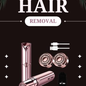 Facial Hair Removal for Women, Electric Painless Rechargeable Facial Hair Remover for Face, Lip, Chin with 2 x Replacement Heads