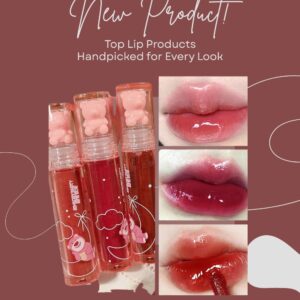 3 Colors Bear Lip Gloss,Jelly Lip Glaze,Cute Liquid Lipstick Bear Lip Stain Watery Lipgloss Plumping Lip Tint Moisturizing Waterproof Long Lasting for Lip and Cheek