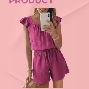Dokotoo Rompers for Women 2026 Summer Ruffle Sleeves Square Neck Drawstring Casual Jumpsuits with Pockets