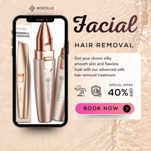 VG VOGCREST Eyebrow & Facial Trimmer: 2 in1 Rechargeable Facial Hair Removal & Eyebrow Shaver - Body Razor with Built-in LED Light (Rose Gold)